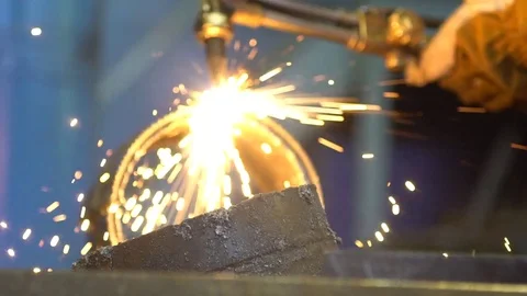 Cutting Torch with Slow Motion Welding Sparks Stock Footage 74973515