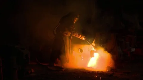 Cutting Torch Sparks Silhoutte Stock Footage 84615762