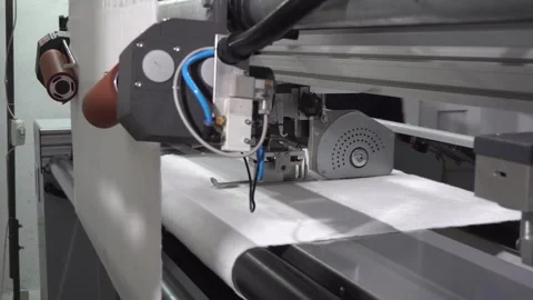 Cutting the towel with automatic knives Stock Footage 245493390