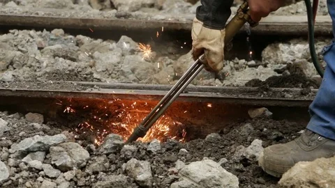 Cutting tram rails Stock Footage 78747874