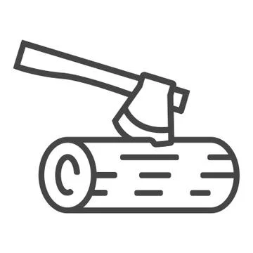 Cutting tree with hand saw line icon on white background Stock Illustration