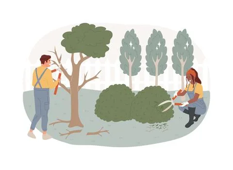Cutting trees and shrubs isolated concept vector illustration. Ilustración de archivo