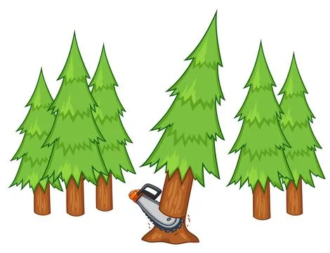 Cutting trees in forest illustration Illustrazione stock