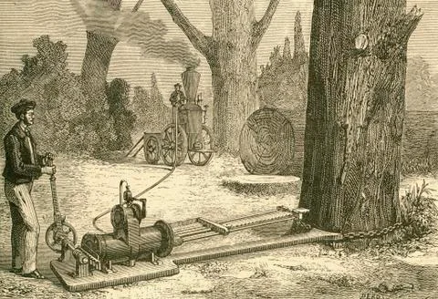 Cutting Trees Using Vapour Machines In The Late19Th Century. From El Museo Po Stock Photos