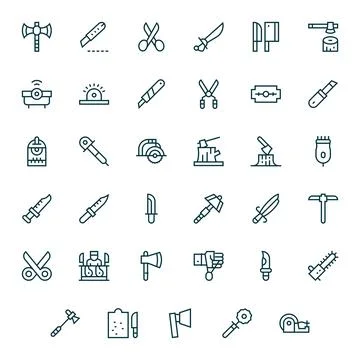 Cutting Vector Icon Library with 35 Regular Line 256x256 Detail Enhanced De.. 库存插图