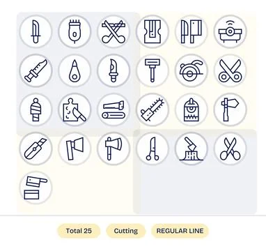 Cutting Vector Icon Set with 25 Regular Line Retina Ready Pixel Optimized G.. Stock Illustration