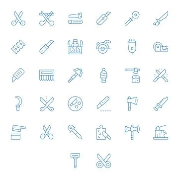 Cutting Vector Icon Toolkit featuring 32 Editable 128x128 Thin Line elements Stockillustratie