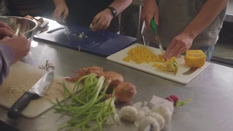 Cutting vegetables from above Stock Footage 82230897