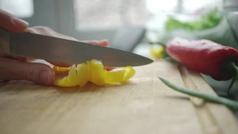 Cutting vegetables on a cutting board. the concept of healthy eating Stock Footage 225491035