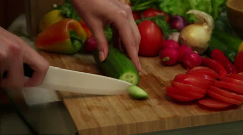 Cutting Vegetables in the Kitchen Stock-Footage 61042914