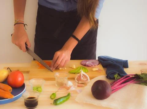 Cutting vegetables 스톡 사진