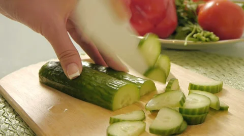 Cutting vegetables,cucumber Stock Footage 36137943