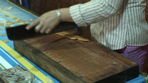 Cutting Vietnamese coconut candy aka keo dua Stock-Footage 48149161