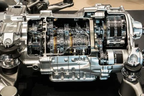 Cutting view of engine and transmission of automobile Stock Photos