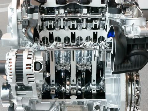 Cutting view of engine and transmission of automobile Stock Photos