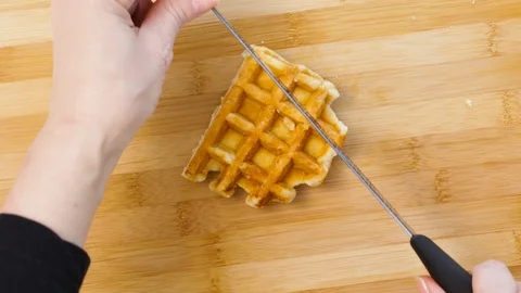 Cutting A Waffle Stock Footage 87673653