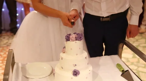 Cutting wedding cake Stock Footage 53438925