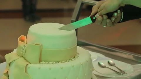 Cutting the wedding cake Stock Footage 74731439