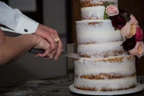 Cutting a wedding cake Stock Photos
