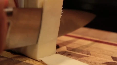 Cutting White Cheese Slices - Close Up Stock Footage 34480656