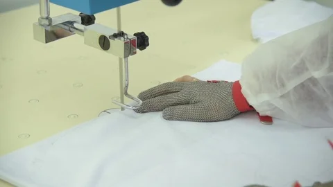 Cutting  white fabric Stock Footage 123912650