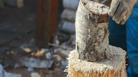 Cutting Wood for Fireplace Stock Footage 61482833