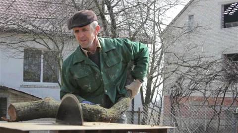 Cutting Wood on sawmill Stock Footage 61064332