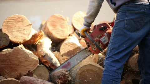 Cutting Woods by Chainsaw 스톡 동영상 75460493