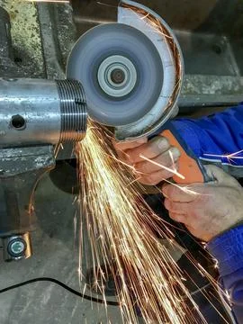 Cutting work with radial cutting machine Stock Photos