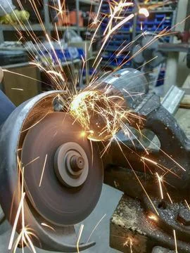 Cutting work with radial cutting machine Stock Photos