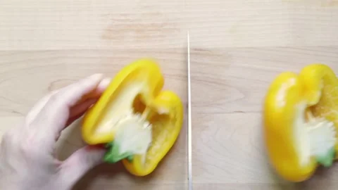 Cutting yellow pepper Stock Footage 281905719