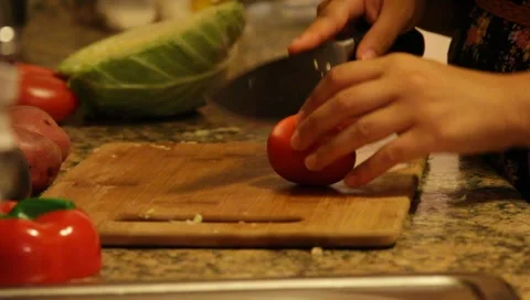 Cuttingtomato1 Stock Footage 4885345
