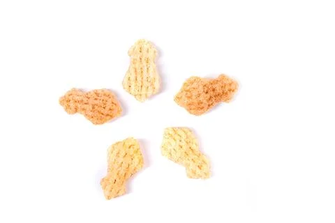 Cuttlefish snack 5 crisps in a design isolated over white top down Stock Photos