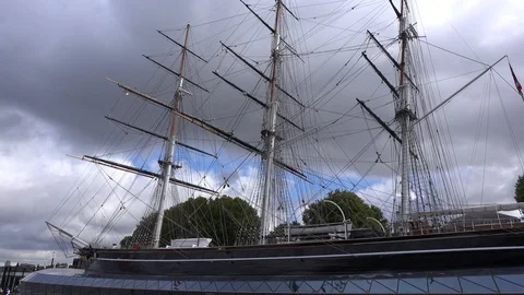 Cutty Sark, legendary British clipper ship, Greenwich Pier, Southeast London, UK Stock Footage 112976448