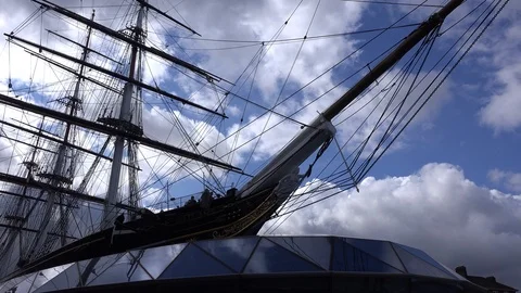 The Cutty Sark (recently restored), Greenwich, London, England, UK Stock Footage 112976395