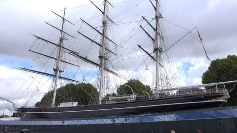 Cutty Sark tea clipper museum in dry dock in Greenwich, southeast London, UK Stock Footage 112976330