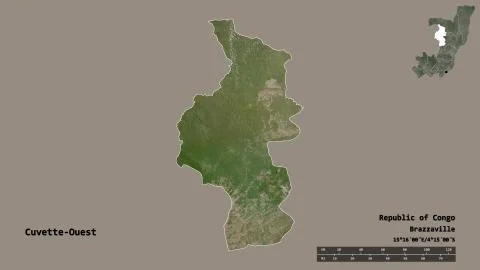Cuvette-Ouest, region of Republic of Congo, zoomed. Satellite Stock Illustration