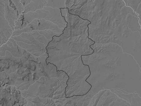 Cuvette-Ouest, Republic of Congo. Bilevel elevation map with lakes and rivers Stock Illustration