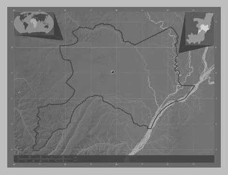 Cuvette, Republic of Congo. Grayscale elevation map with lakes and rivers Stock Illustration
