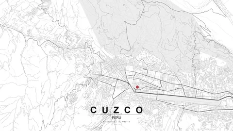 Cuzco Peru city map mountain terrain roads with location pin Stock Footage 333338570