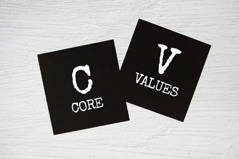CV - Core Values text message on stick note on concrete background Stock Photos