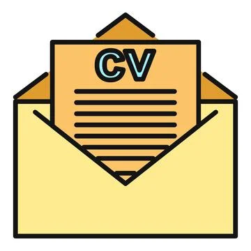 Cv document emerging from an open yellow envelope 库存插图
