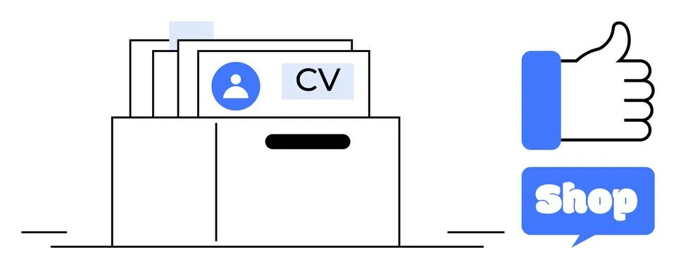 CV Folder with Social Media Elements and Thumbs Up Symbol Stock Illustration