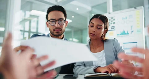 CV, interview and business people in office for recruitment, hiring or meeting Stock Footage 309145334