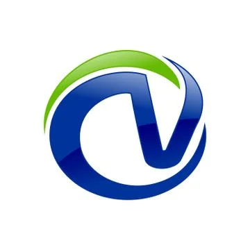CV Letter Initials Blue Cricle Green Swoosh Symbol Design Stock Illustration