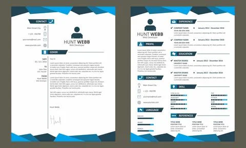 CV Resume Cover Template Vector Blue Illustrazione stock