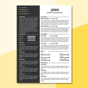 CV Resume Template 2 side Minimalist Clean and Dark Illustrazione stock