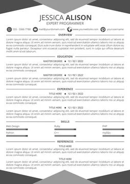 CV Resume Template Header Footer Grey Illustrazione stock