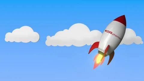 CVS PHARMACY logo against a rocket mockup. Editorial success related 3D Stock Illustration