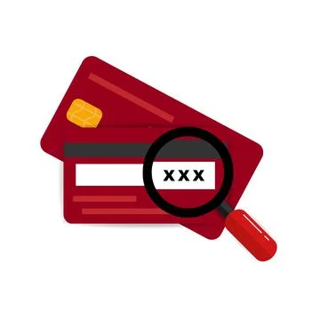 CVV code icon simple. CVV code with credit card and magnifying glass. Stock Illustration